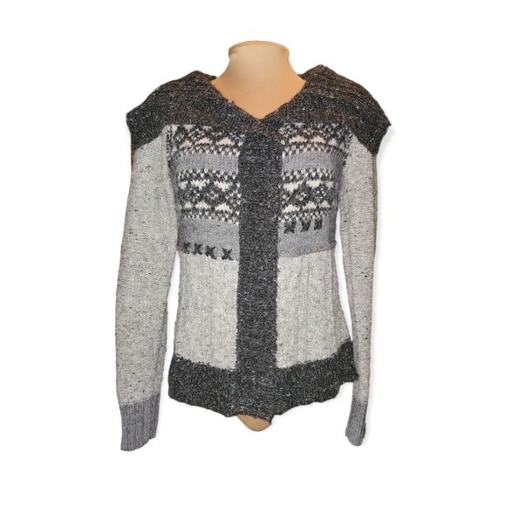 BKE‎ Chunky Light & Dark Gray Shawl Neck Cardigan Sweater Size M